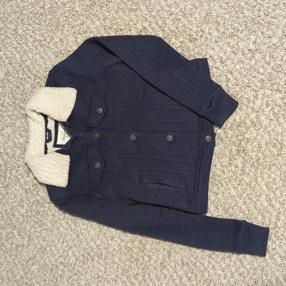 Abercrombie Sweater Knit Sherpa Lined Jacket Top Sweater Heather Navy Size XS